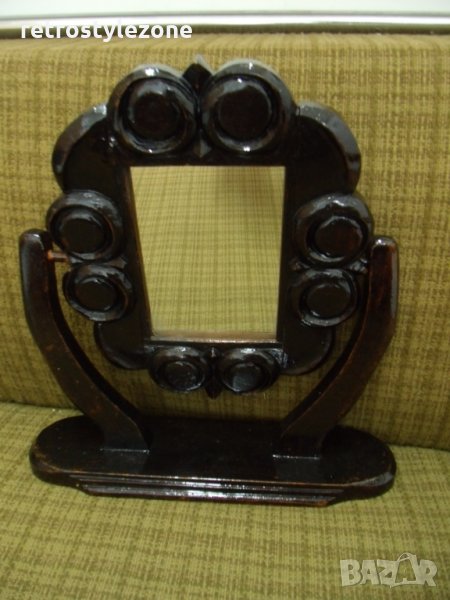 № 2113 старо настолно огледало с дървена рамка   - размери 31 / 30 см , огледално стъкло 14 / 10 см , снимка 1