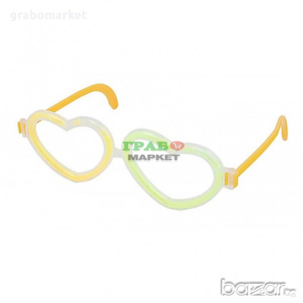 Светещи карнавални очила с формата на сърце. Очилата се състоят от светещи пръчици. , снимка 1