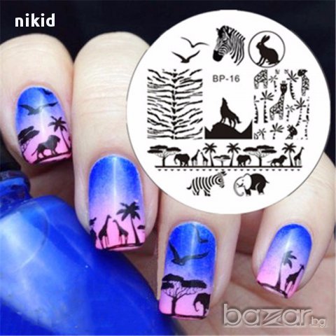 кръгъл Шаблон зебра вълк зоопарк  за щампа печати за нокти плочка оригинал BORN PRETTY BP-16