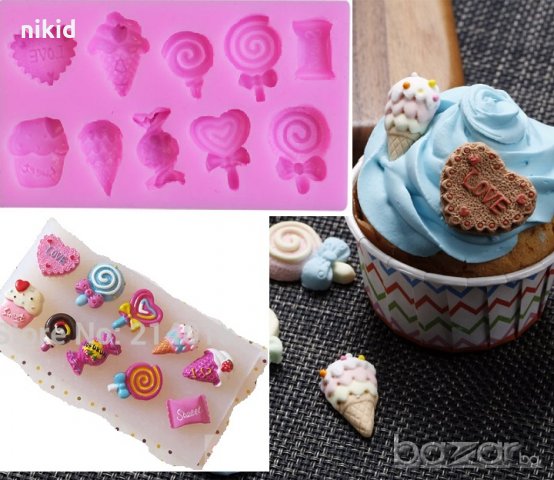 Мини бонбони близалки мъфини сладоледи силиконов молд форма декорация украса фондан торта мъфини