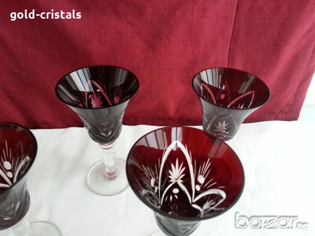 Кристални чаши цветен червен кристал, снимка 3 - Антикварни и старинни предмети - 20264875