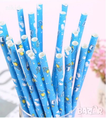 сини биберон бебешки 25 бр картонени сламки парти украса декорация рожден ден кръщене