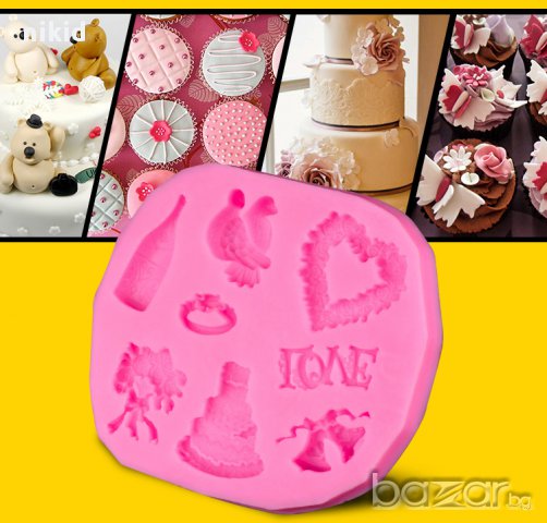  сватба love торта гълъби халка пръстен букет шампанско силиконов молд форма украса торта фондан , снимка 2 - Форми - 15147938