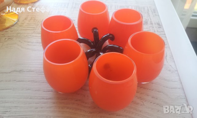 Малки халбички за концентрат оранжеви 40мл 6 бр комплект, снимка 1 - Чаши - 26160744