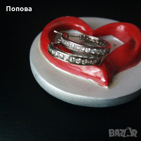 Елегантни сребърни халки с бели циркони, снимка 1