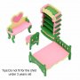 комплект за детска играчка дървена къща обзавеждане  всекидневна легло стол етажерка скамейка