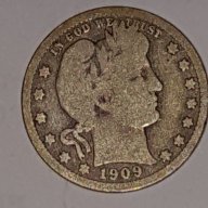 25 Cents.Quarter Dollar 1909 Silver, снимка 3 - Нумизматика и бонистика - 16613297