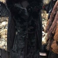 Дамско дълго палто от лисица и естествена агеншка кожа с качулка код 422, снимка 1 - Палта, манта - 23766878