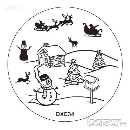 кръгъл Шаблон Коледен Новогодишен за щампа печати за нокти плочка DXE34, снимка 1