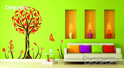 Стикер за стена - дърво, пеперуда, цветя в Декорация за дома в гр. Бургас -  ID12072447 — Bazar.bg
