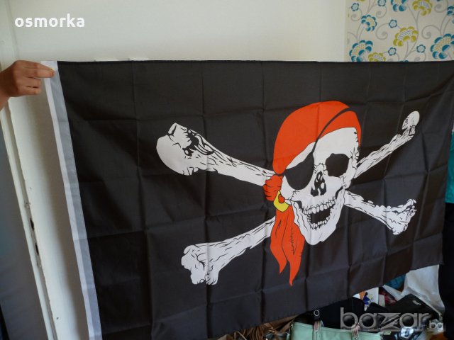 Пиратско знаме флаг шапка кораб корсар череп червена кърпа, снимка 2 - Други ценни предмети - 18278162