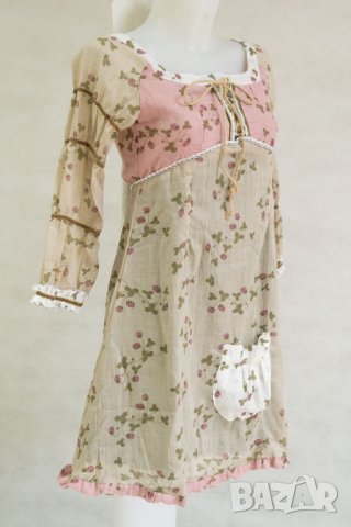 Памучна рокля в сиво с флорален принт марка Ian Mosh - XS, снимка 3 - Рокли - 22758888
