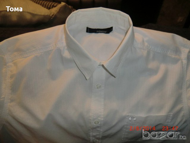 Бяла риза с къс ръкав Тиъдор, снимка 4 - Ризи - 14221173