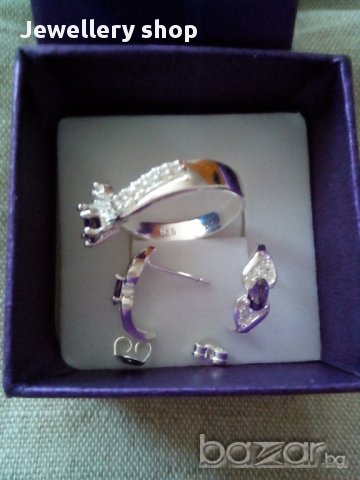 Нежни сребърни стерлинги обеци и пръстен Проба 925, код 0707, снимка 3 - Бижутерийни комплекти - 9304157