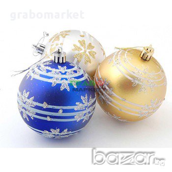 Комплект от 6 бр. цветни топки за окачване на елха, декорирани с брокат. Изработени от PVC материал., снимка 3 - Други - 16202247