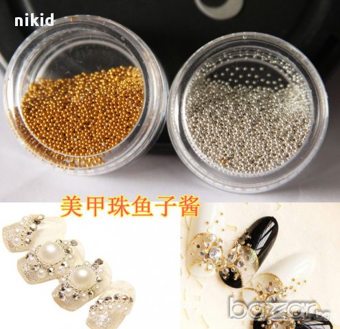 сребърни златни ситни перлички кутийка 3D декорация за нокти маникюр топченца , снимка 1 - Продукти за маникюр - 16424308
