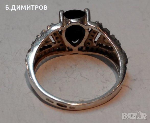 Стар сребърен руски СССР пръстен с оникс цирконий и злато, снимка 11 - Пръстени - 22794732