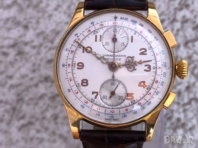 Златен мъжки ръчен часовник-хронограф от 1950г. , снимка 2 - Мъжки - 22113662