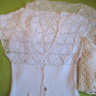 лятна блуза плетиво БЯЛА размер М къс ръкав, снимка 2 - Блузи с дълъг ръкав и пуловери - 15065227