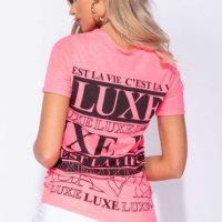 Дамска тениска в неоново розово, снимка 3 - Тениски - 25778825