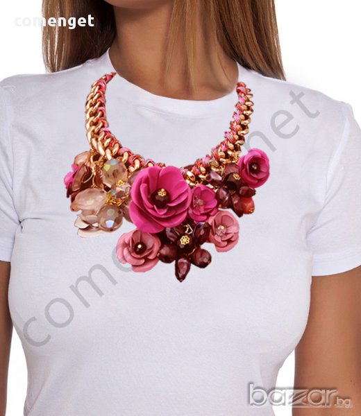 ПОСЛЕДНИ БРОЙКИ! Дамска тениска CHAIN ROSES със флорален принт! , снимка 1
