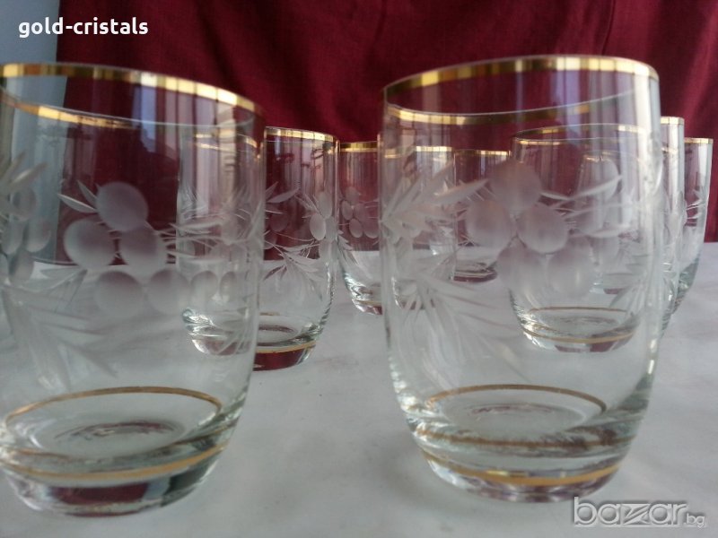 Стъклени чаши гравирани с златен кант , снимка 1