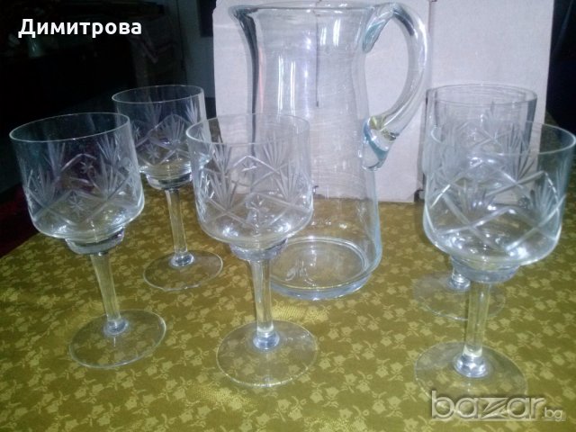 Гравиран сервиз за шампанско /вино/, кана, кристални чаши за вино, снимка 3 - Сервизи - 18593715