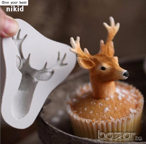 3D елен глава калъп силиконов молд форма тесто декорация шоколад фондан украса гипс сапун