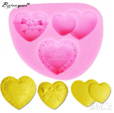 3 сърца сърце Happy Birthday силиконов молд форма декорация украса торта фондан мъфини