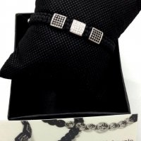 Мъжки/дамски луксозни гривни от 925 сребърни плочки със черни/ бели цирконий+ ПОДАРЪК, снимка 10 - Гривни - 22651382