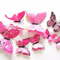 3D 12 бр pvc розови черни магнитни и самозалепващи пеперуди декорация за стена и мебел, снимка 2 - Други - 24240167
