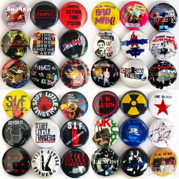 Значки на пънк банди UK SUBS SHAM 69 COCKNEY REJECTS SLF, снимка 1