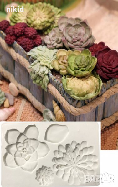 Релефни големи растения сукулент голям силиконов молд форма декорация торта фондан шоколад гипс и др, снимка 1