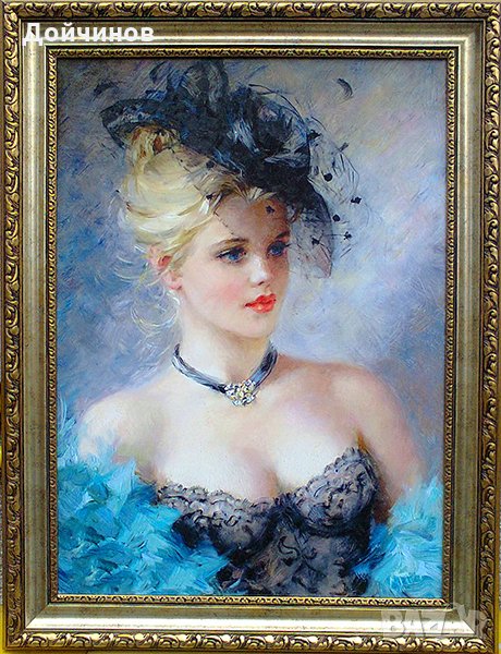 Портрет на млада жена, картина, импресионизъм, снимка 1
