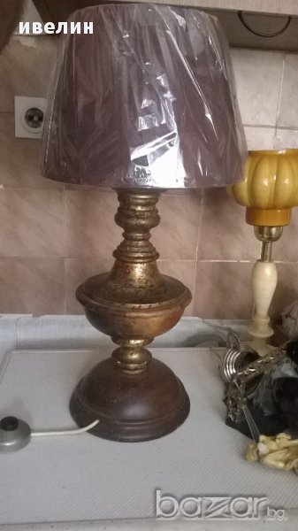 стара нощна лампа от дърво и метал, снимка 1