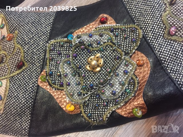 НОВА Дамска Чанта Ръчна Изработка Хендмейд Handmade, Еко Веган Кожа Бродерия Мъниста, снимка 2 - Чанти - 25671757