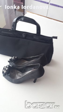 Сатенени обувки, 38 +сатенена чантичка, снимка 2 - Дамски обувки на ток - 17837861