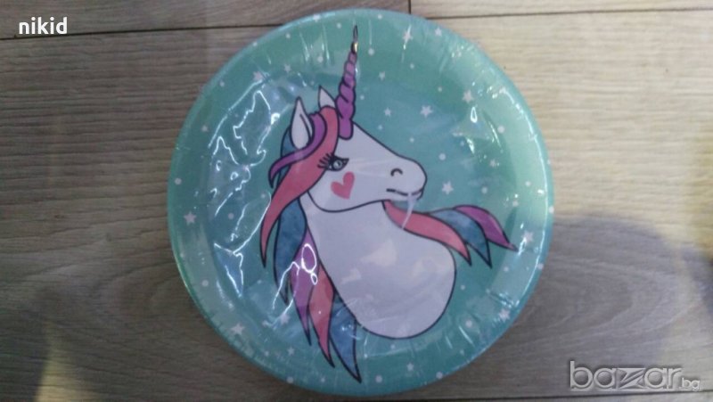 Кон Пони Еднорог Unicorn син фон 10 бр парти чинии чинийки, снимка 1