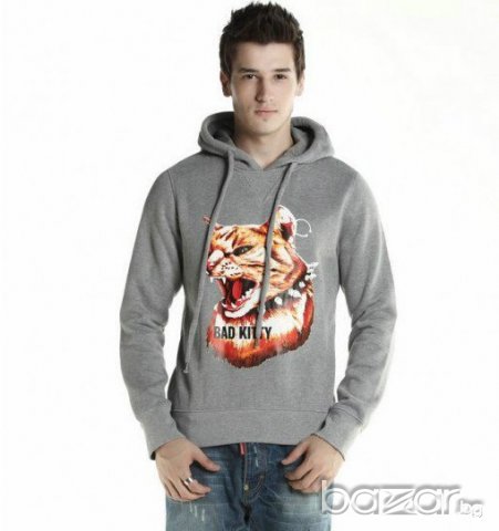 DSQUARED D2 GREY BAD KITTY PRINT Ватирано Мъжко Горнище тип Суичър size M, снимка 3 - Суичъри - 6440180