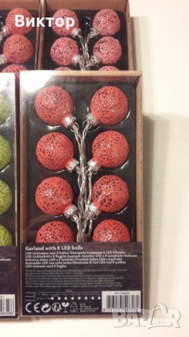 Светещ гирлянд/ лампички от 8 стъклени ЛЕД фигурални топки., снимка 6 - Лед осветление - 23394869