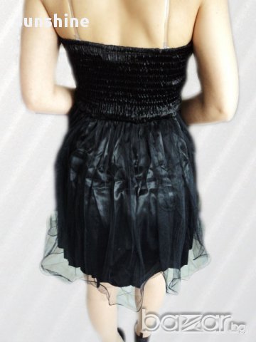 ПРОМО! Нова Черна сатенена рокля с дантела и панделка, снимка 3 - Рокли - 6975938