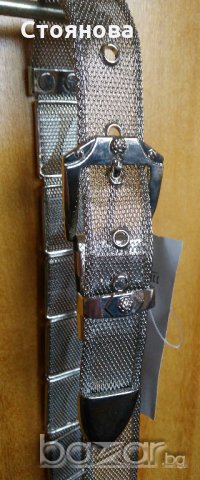 Стилен сребрист колан с метална плетена нишка, снимка 2 - Колани - 20903952
