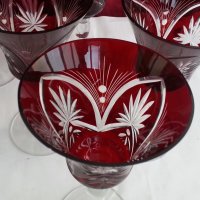 Кристални чаши цветен червен кристал, снимка 7 - Антикварни и старинни предмети - 20264875