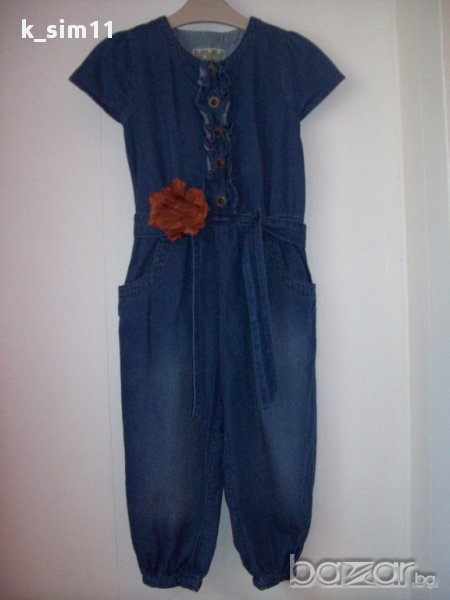 NEXT дънков гащеризон с колан и цвете за 2-3 год , снимка 1