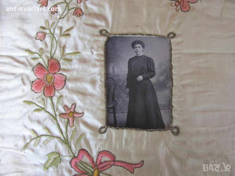 19 век Ръчно Бродирана Рамка за снимка, снимка 1