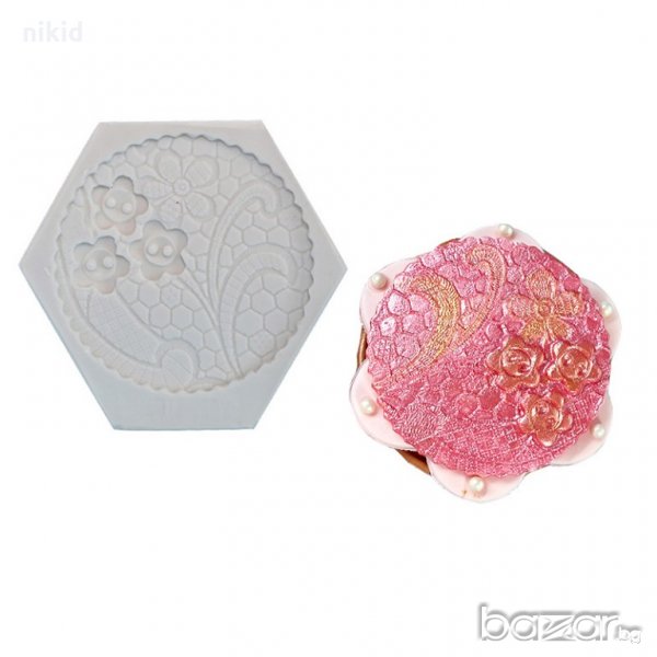 кръг с цветя копченца силиконов молд дантела за украса декорация фондан торта мъфин, снимка 1