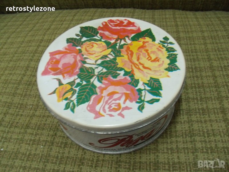 № 2705 стара ламаринена кутия / бонбониера " Роза "  . - юбилейна , лимитирана серия 50 години  ЗШЗИ, снимка 1