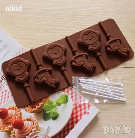 6 бр маймунка конче силиконов молд форма за направа на близалки на клечка декор торта фондан шоколад, снимка 1
