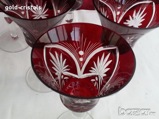 Кристални чаши цветен червен кристал, снимка 7 - Антикварни и старинни предмети - 20264875