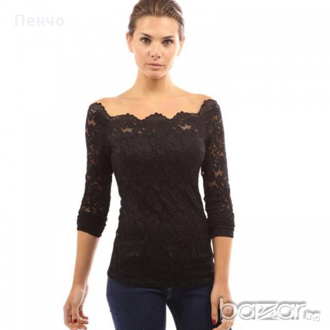 Дамска дантелена пролетна блуза Риза Блузка с къс дълъг ръкав горнище до рамената, снимка 12 - Блузи с дълъг ръкав и пуловери - 20594063